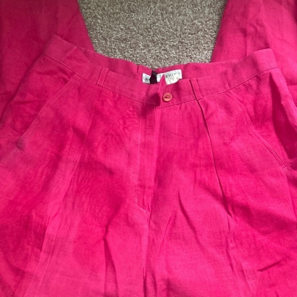 Larry Levine 100 % Linen Women Pink Pants Size 14 Women’s Wide Legs Pants Comfy